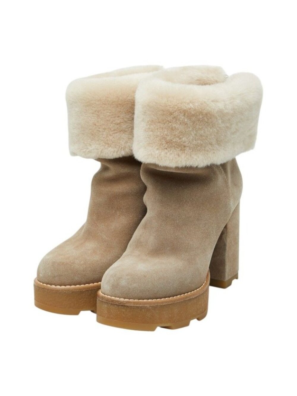 Louis Vuitton LV Bob Line Shearling Ankle Boots 37.5 Beige - Picture 1 of 10